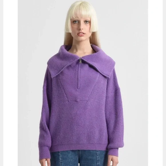 Lili Sidonio Zip Turtleneck Knit Purple Sweater Women’s Small - Picture 2 of 12